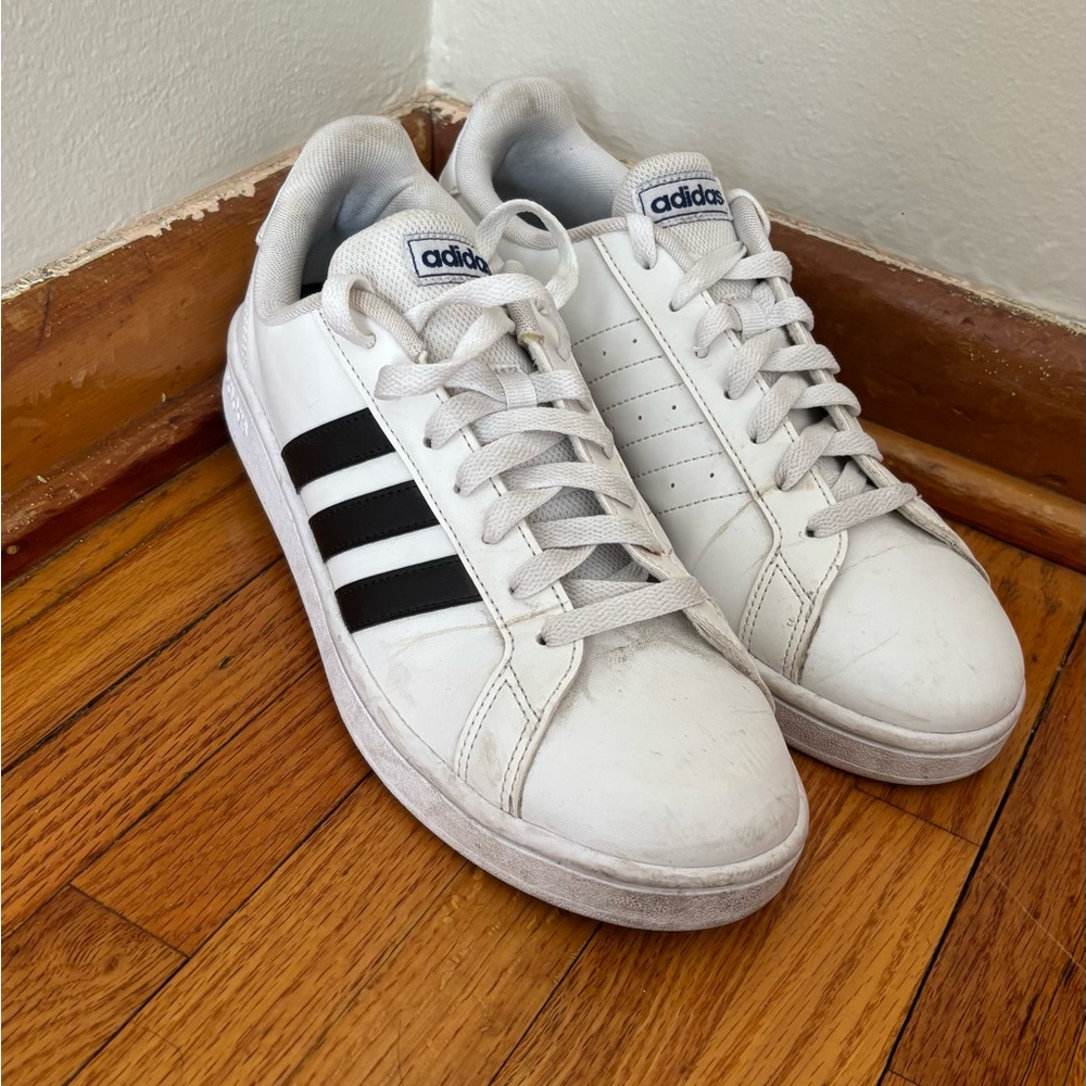 Adidas Men's Classic White Sneakers with Black Stripes